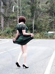 Crossdress Roadtrip Green Dress hot crossdresser action on the road