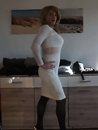 Smiling shemale girlfriend puts on sexy panties