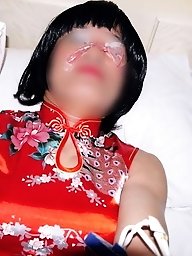 A Japanese crossdresser as a subservient condom-using sperm plaything.
