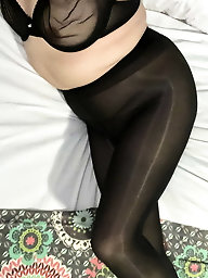 Shiny pantyhose’s and no panties on